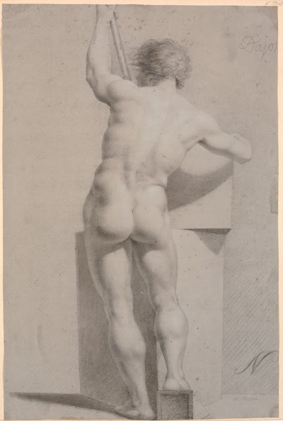 Modello in piedi. Visto da dietro. Bastone nella mano sinistra da H.W. Bissen