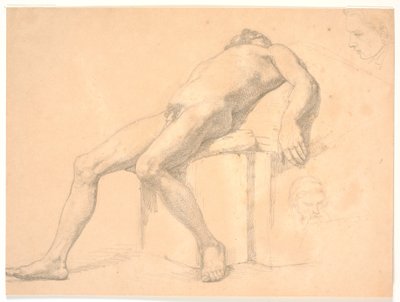 Studio di modello maschile nudo, reclinato. A destra due teste di ritratto, una forse Constantin Hansen da H.W. Bissen