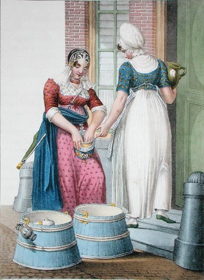 Una domestica di Amsterdam e una lattaia locale, illustrazione da 
