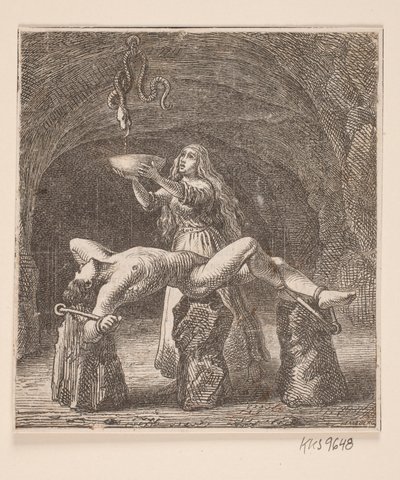 Sigyn tiene la ciotola tra il serpente e Loki da H. C. Henneberg