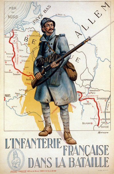 Fanteria francese in battaglia (la linea rossa rappresenta la linea Hindenburg) - ill. di H. Delaspre da H. Delaspre