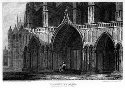 Portico nord con parte della Cappella di Enrico VII, Abbazia di Westminster, Londra, 1815 da H. Hobson