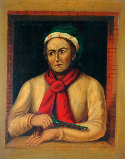 Uomo con fucile che guarda fuori dalla finestra, 1865 da H. Hurst