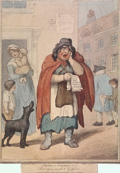 Ultimo discorso e confessione prima di morire, tavola III di Cries of London da H Merke