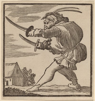 Gobbo brandendo due spade da H. Numan after Jacques Callot