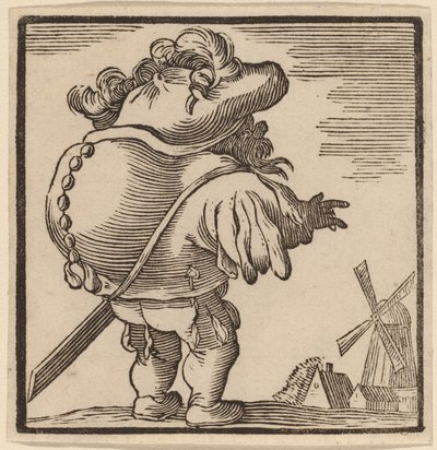 Gobbo che guarda un mulino a vento da H. Numan after Jacques Callot