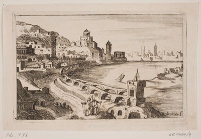 Riva del fiume con città orientale da H. Rosenkilde