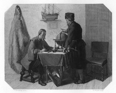 Willem Barents e Jacob van Heemskerk tracciano la loro rotta, 1596 c1870 da H. Sluyter