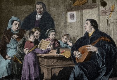 Martin Lutero (1483-1546) in mezzo alla sua famiglia (incisione dopo H Stelzner) da H. Stelzner