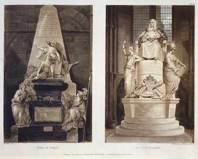 Tombe del Duca di Argyll e di Lord Mansfield, tavola 56 da Westminster Abbey, inciso da Williamson e Thomas Sutherland, pub. da Rudolph Ackermann, 1811 da H. after Villiers