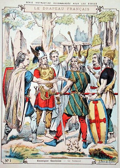 Guerrieri Galli che Giurano un Giuramento, da una copertina protettiva per libri scolastici, fine XIX secolo da H. and Louis R. Feist