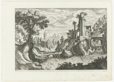 Paesaggio con fiume e rovina da H. van Schuppen