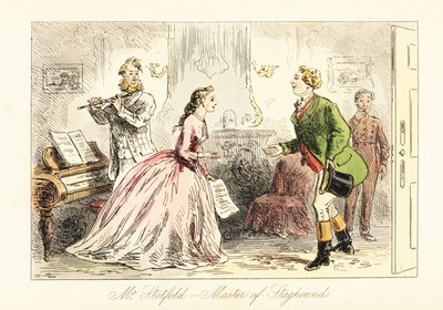 Gentiluomo inglese introdotto in un salotto per una serata musicale da after Hablot Knight Browne