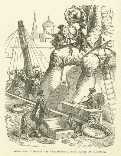 Gulliver mostra i suoi tesori alla corte di Lilliput da after Hablot Knight Browne