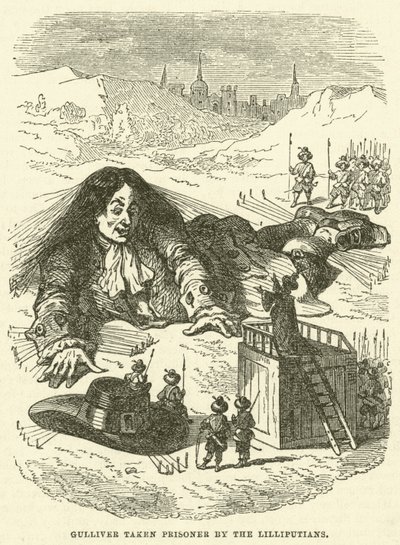 Gulliver fatto prigioniero dai Lillipuziani (incisione) da after Hablot Knight Browne
