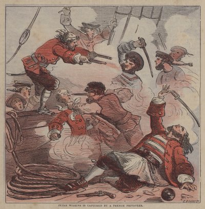 Peter Wilkins viene catturato da un corsaro francese da after Hablot Knight Browne
