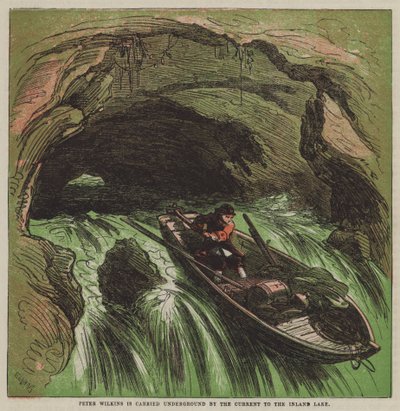 Peter Wilkins viene trasportato sottoterra dalla corrente al Lago Interno da after Hablot Knight Browne
