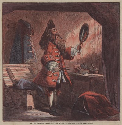Peter Wilkins si prepara per una visita dai parenti di sua moglie (litografia a colori) da after Hablot Knight Browne