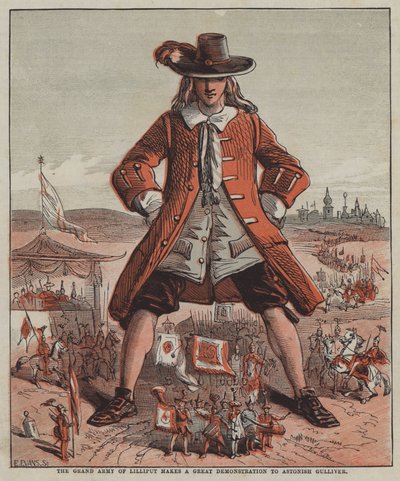 Il Grande Esercito di Lilliput fa una grande dimostrazione per stupire Gulliver da after Hablot Knight Browne
