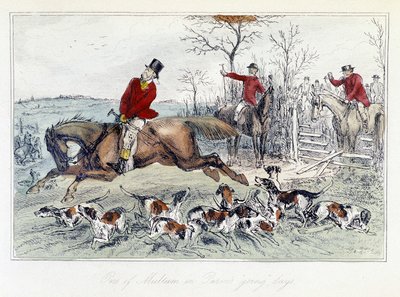 Scena di caccia in "Le avventure di Thomas Scott", illustrazione di H.K. Browne e W.T. Maud; caricatura inglese sulla caccia alla volpe da Hablot Knight Browne