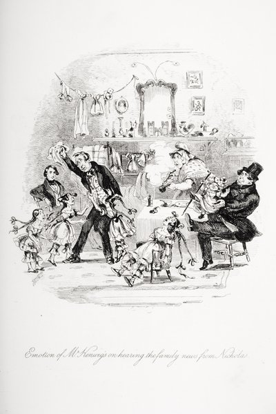Emozione di Mr. Kenwigs nel sentire le notizie di famiglia da Nicholas, illustrazione da 