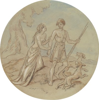 Uno dei diciotto disegni per una serie di piatti che illustrano Venere e Adone da Hablot Knight Browne