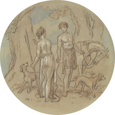 Uno di diciotto disegni per una serie di piatti che illustrano Venere e Adone da Hablot Knight Browne