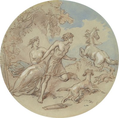 Uno di diciotto disegni per una serie di piatti che illustrano Venere e Adone da Hablot Knight Browne