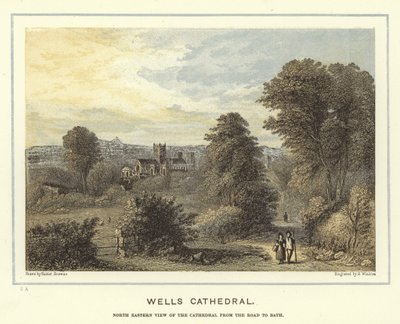 Cattedrale di Wells, vista nord-est della cattedrale dalla strada per Bath da Hablot Knight Browne