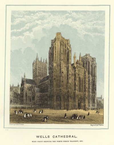 Cattedrale di Wells, facciata ovest con il transetto del portico nord, ecc. da Hablot Knight Browne