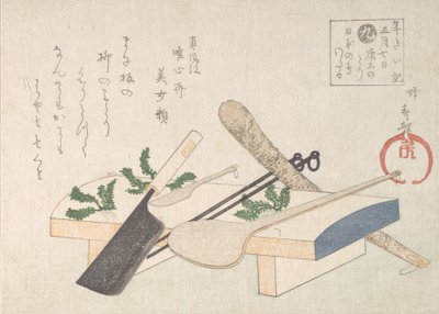 Utensili da Cucina con Verdure per la Cerimonia del 7 Gennaio, XIX secolo da Hachifusa Shuri