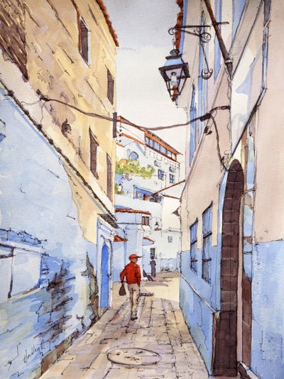 Un Visitatore, Chefchaouen, Marocco, c.2024 da Hadley Rampton