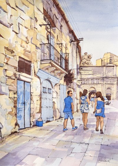 Threesome in Blue, Valletta, Malta, c.2024 da Hadley Rampton