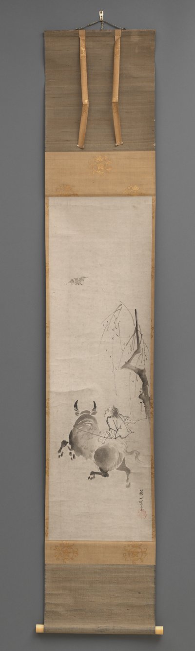 Toro e Cavaliere, inizio XVII secolo-fine XIX secolo (Rotolo appeso: inchiostro su carta) da Hanabusa Itcho