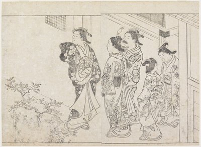 Cinque prostitute in un cortile da Hanabusa Shigenobu
