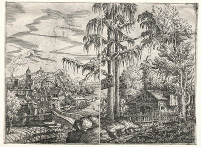 Paesaggio con la città su un fiume e il cottage tra gli alberi da Hanns Lautensack