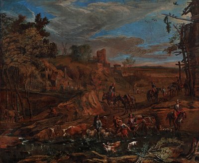 Paesaggio autunnale con guado e mandria da Hans (Johann Baptist) Graf