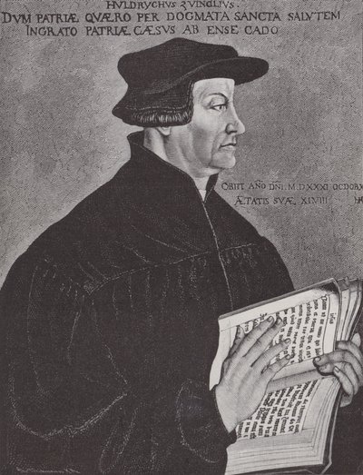 Huldrych Zwingli, leader della Riforma in Svizzera (incisione) da Hans (after) Asper