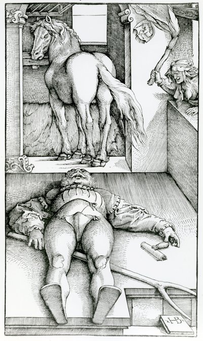 Groom addormentato e strega da Hans (after) Baldung Grien