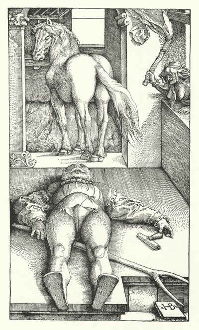 Il cavaliere stregato (incisione) da Hans (after) Baldung Grien