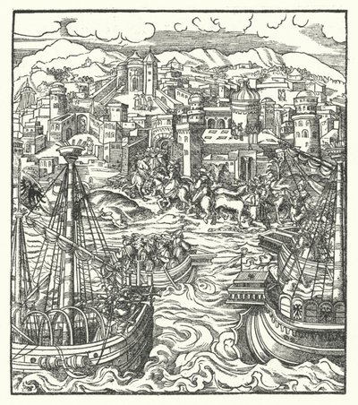 Federico III, Imperatore del Sacro Romano Impero, che arriva a Roma con la sua sposa, Eleonora del Portogallo da Hans (after) Burgkmair