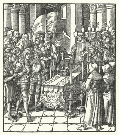 Re Luigi XII di Francia accanto alla bara del suo predecessore, Re Carlo VIII da Hans (after) Burgkmair
