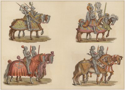 Cavalieri a cavallo (litografia a colori) da Hans (after) Burgkmair
