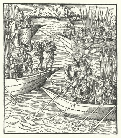 Navi che trasportano soldati tedeschi e francesi al largo di Livorno, Italia da Hans (after) Burgkmair