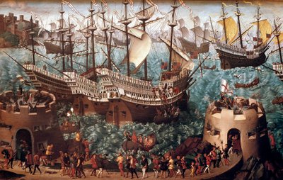Imbarco di Enrico VIII (1491-1547) a Dover sul galeone Henri Grace a Dieu in occasione del trattato firmato con Francesco I (il Campo del Drappo d