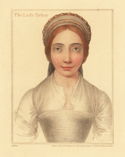 Lady Parker, moglie di Sir Henry Parker (incisione) da Hans (after) Holbein the Younger