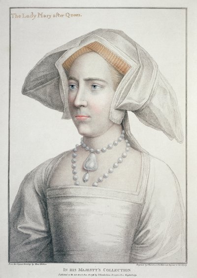 Ritratto di Lady Mary dopo la Regina (1516-58) inciso da Francesco Bartolozzi (1727-1815) 1796 (incisione) da Hans (after) Holbein the Younger