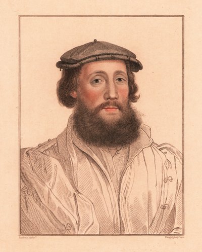 Ritratto di un uomo sconosciuto, corte di Re Enrico VIII, c. 1532 (incisione) da Hans (after) Holbein the Younger