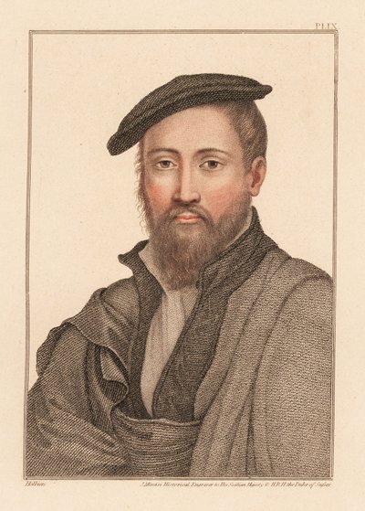 Ritratto di un uomo sconosciuto, corte di Re Enrico VIII, c. 1532 (incisione) da Hans (after) Holbein the Younger