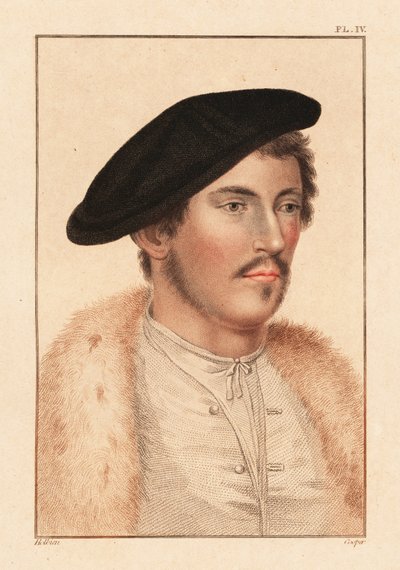 Ritratto di un uomo sconosciuto, corte di Re Enrico VIII, c. 1532 (incisione) da Hans (after) Holbein the Younger
